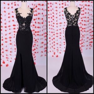 Formal Dress Black Mermaid w/Appliqués